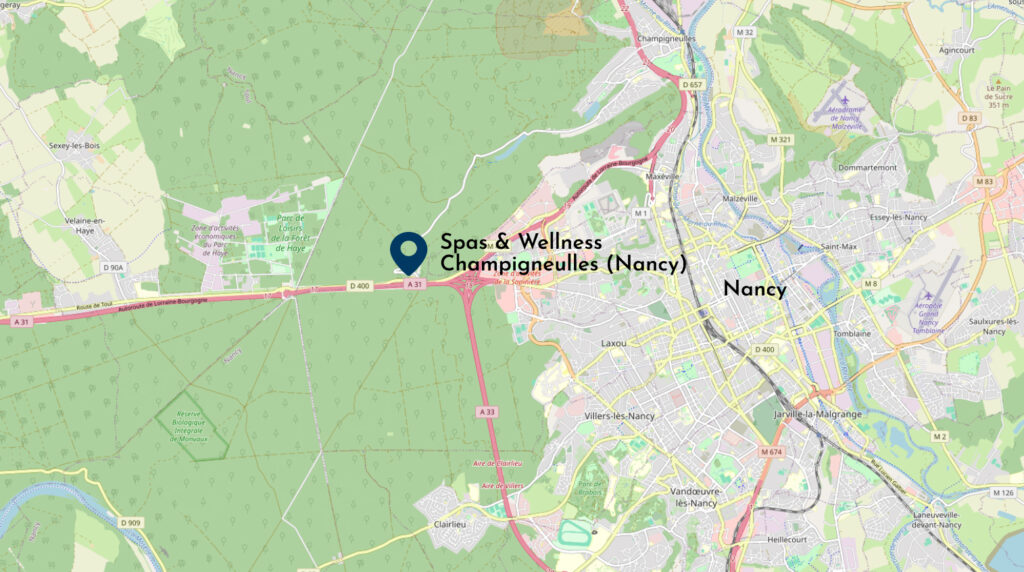 Carte avec emplacement du showroom de Nancy Champigneulles à l'est de Nancy sur la D400